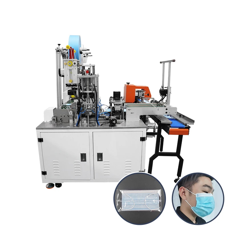 fully automatic 3ply 1+1 face mask machine with earloop folding device connect with servo packing machinery mask production line
