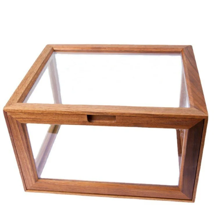 Hand made toy solid wood display Transparent wooden baby tissue box toy toughened glass LEGO storage box
