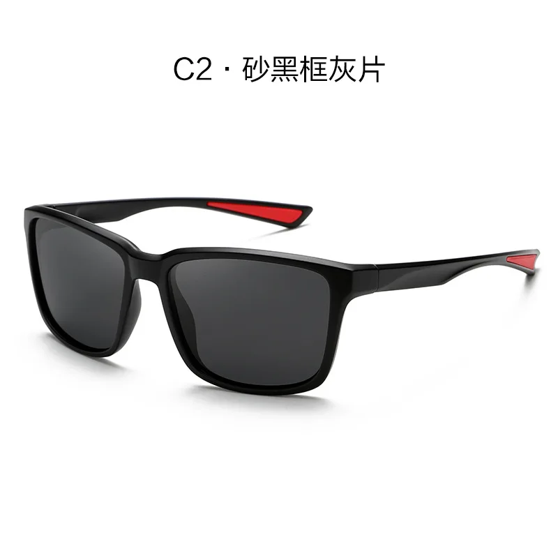 Sporty Square Sunglasses for Men - Black Frame with Red Accents, Polarized Lenses, UV Protection