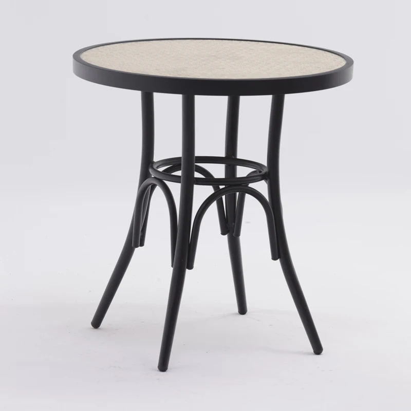 O-003 4 сиденья черного алюминиевого ротанга стекло круглым открытый ресторан кафе мебели бистро набор из стола и стульев