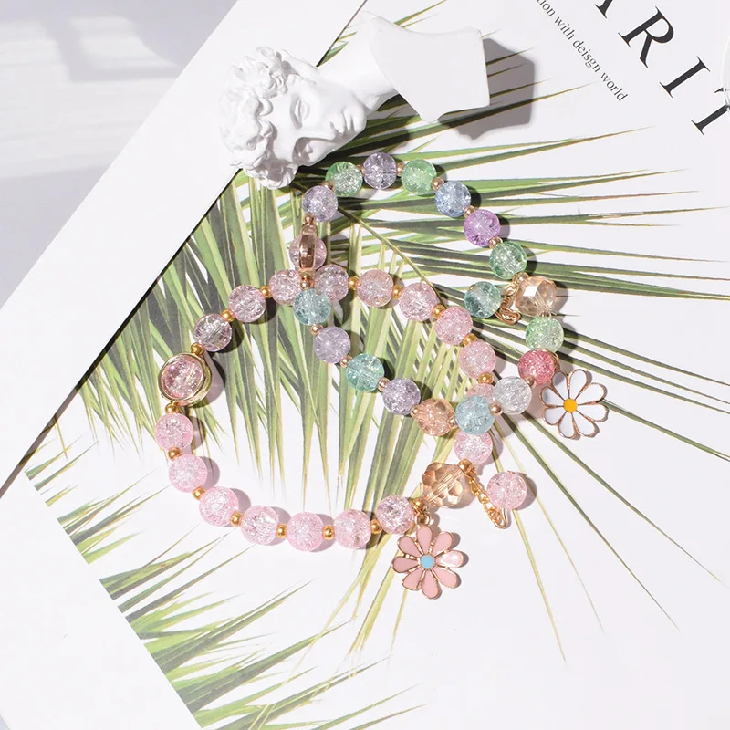 New Fashion Flower Colorful Crystal Glass Beaded Bracelets DIY Simple Student Girls Bracelet Beads Bangle Chain Jewelry