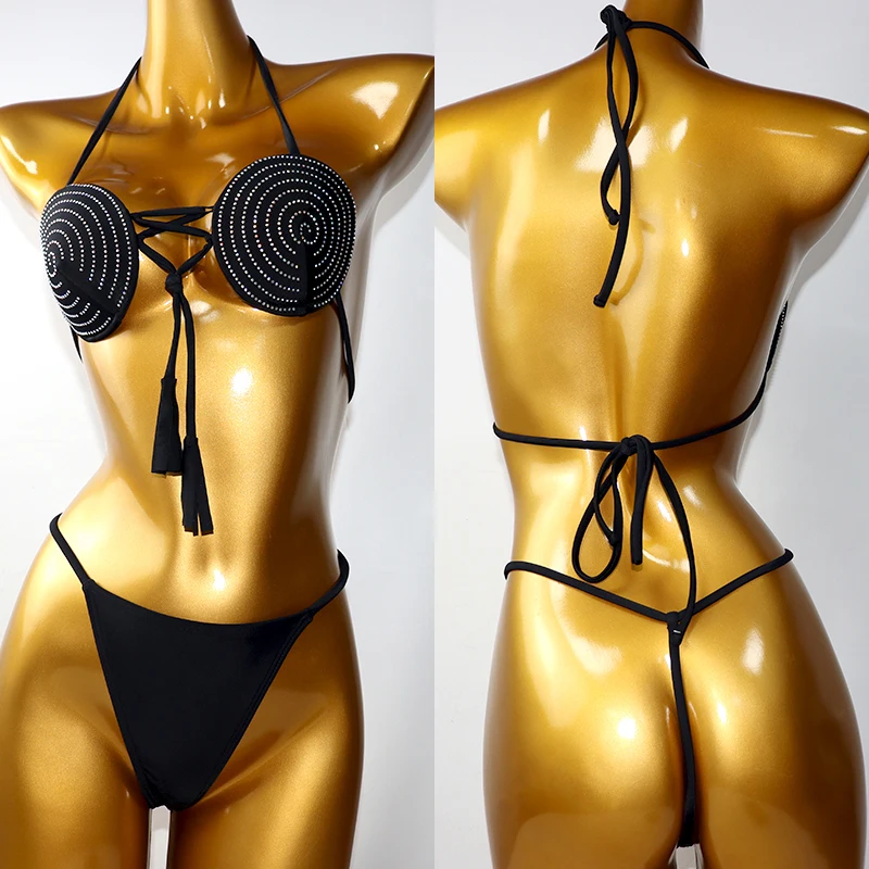 S573 Bling Full Diamond Crystal Bedazzled Two Pieces Bikini Set Women Luxury Rhinestone Triangle Bathing Suit