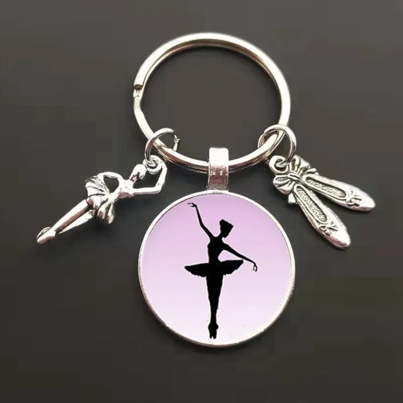 Ballet Dancer Figure Silhouette Keychain Glass Ballet Girl Oil Painting metal Key chains Suitable For Girls Who Love Dancing