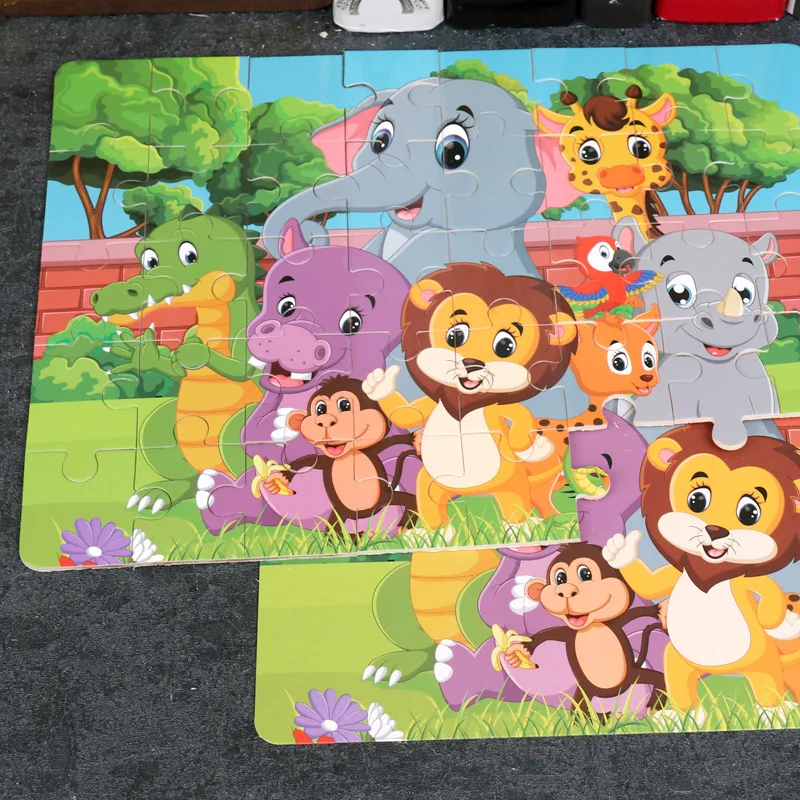 Latest 24 40 60 Pieces Montessori Toys Educational Cartoon Wooden Animal Jigsaw Puzzle Toys