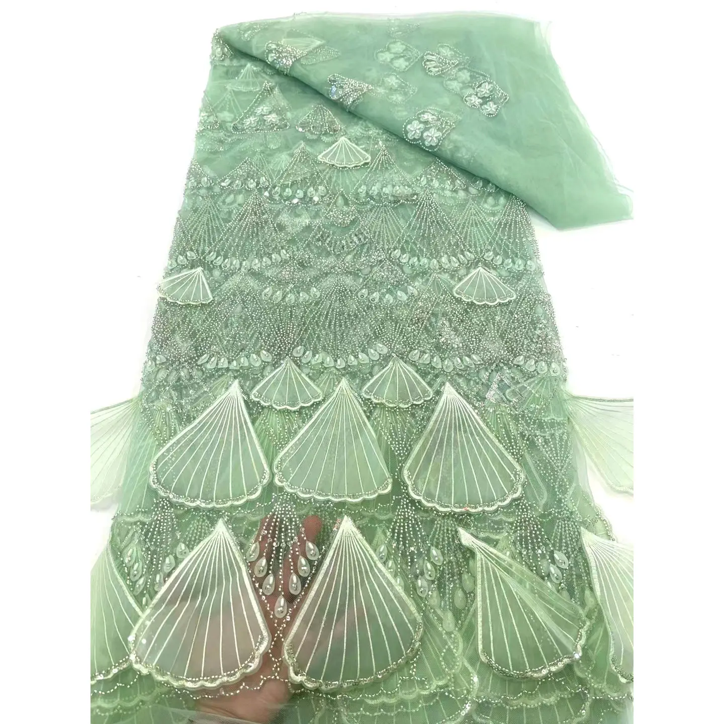 Wholesale Elegant Luxury Shiny Sequin Beaded Tulle Mesh Lace Embroidery Fabric For Clothing Decoration