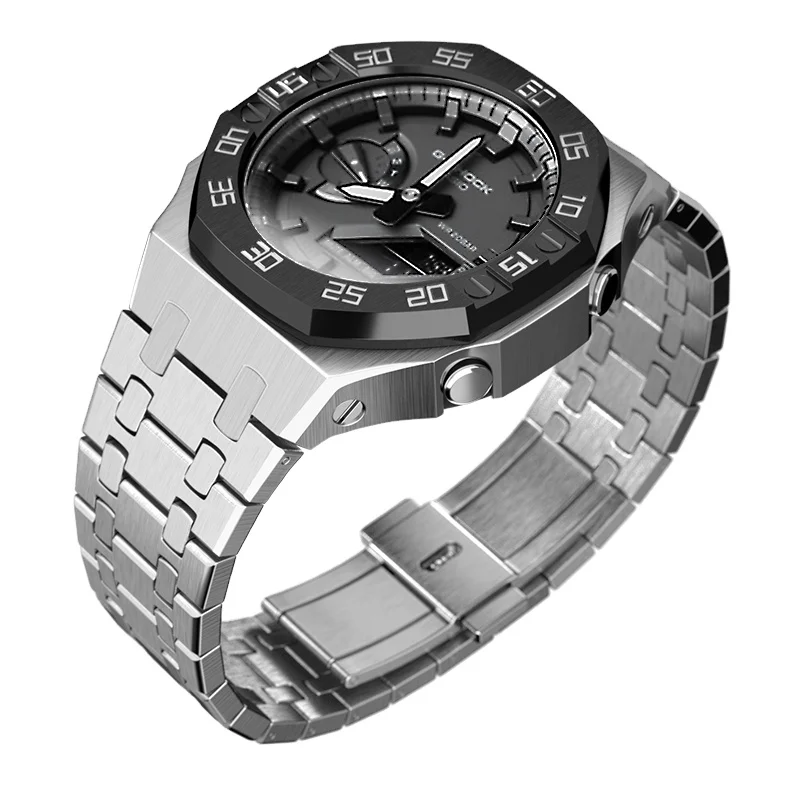 Gien Creatives GA2100 4th White Number Bezel Watch For Men Case Steel Strap Mod Update Modified Parts