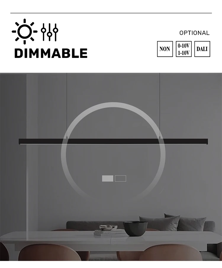 DNG Modern Long Strip Hanging Lamp Aluminum Dining Table Light Fixture Linear LED Chandelier for Office Kitchen Island Bar