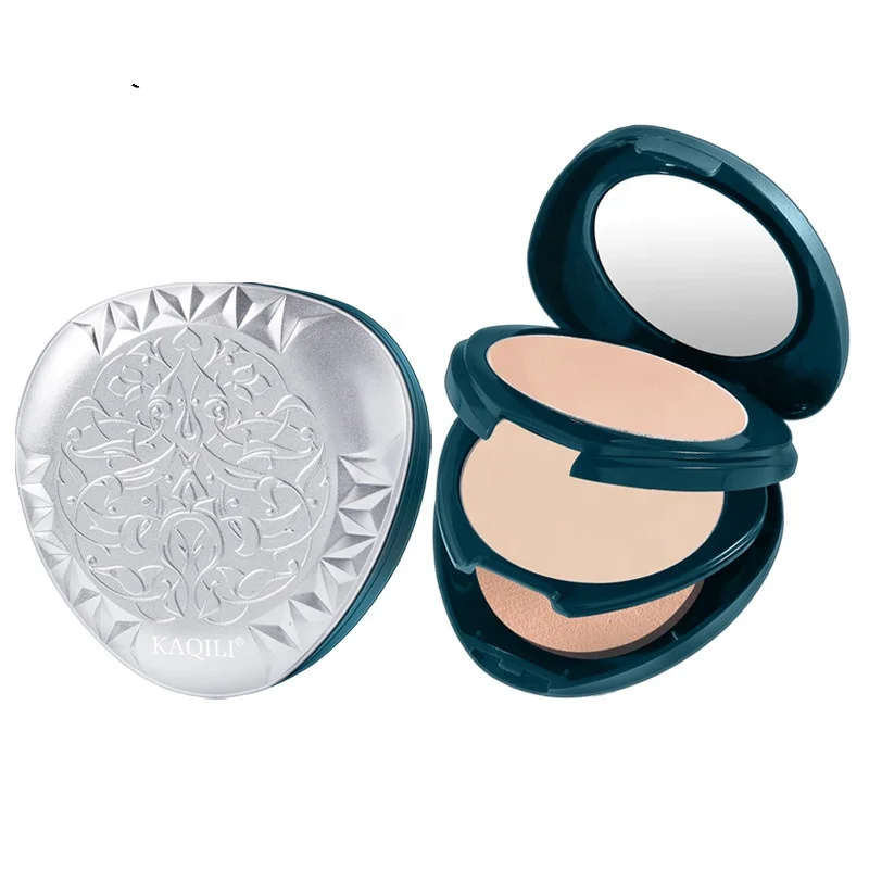 Kaqili waterproof sweetproof double layer pressed powder oriental silver style with mirror smooth compact  powder