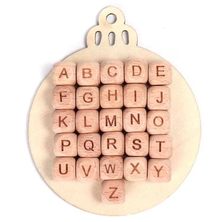 Hot fashion Beech letter beads laser engraved dice Teething beech wood  letter beads
