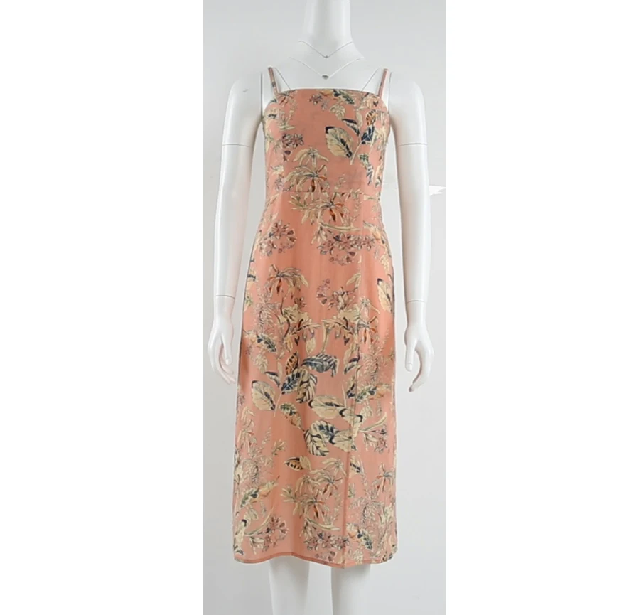 
DR210622 Ladies slip dress New Women Sling Dresses Sleeveless Slash Neck floral print Pencil Dress 