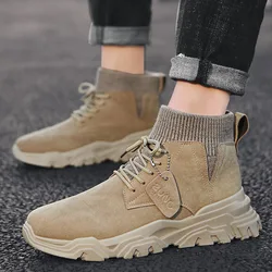 Мужские Фланелевые ботинки, черные ботинки с высоким берцем, рабочая обувь, Осень-зима 2022