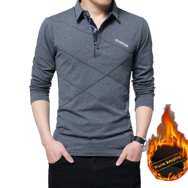 No MOQ  thick tshirt oversized t-shirt gray polo shirt men warm keeping full sleeve t shirt for men