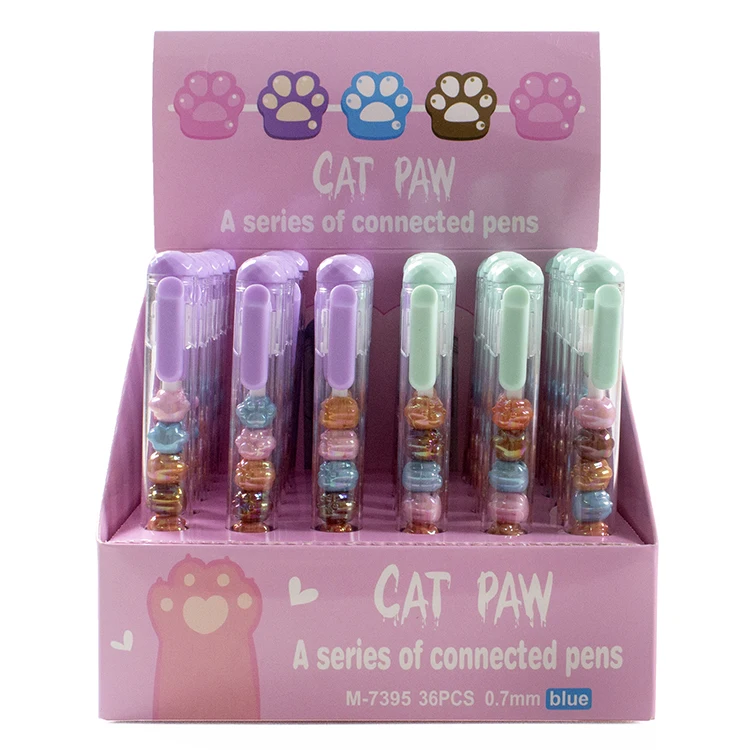 O&Q  New cartoon Kawaii pen with cat paw DIY skewer utiles escolares semi gel ink pen creative design for School stationery.