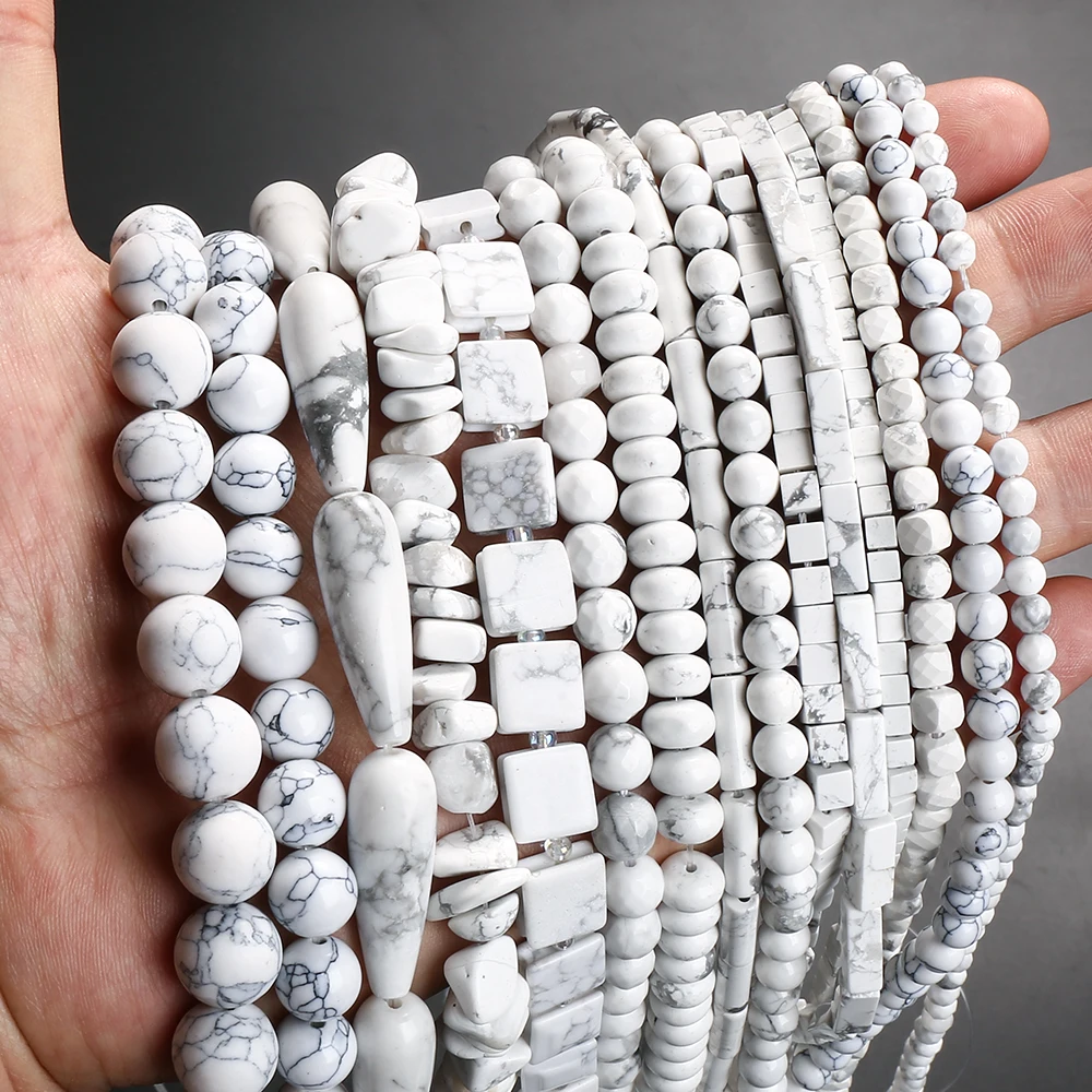 AsVrai U Natural Stone Beads Howlite White Turquoise Irregular Spacer Loose Beads For Jewelry Making DIY Bracelets Accessories