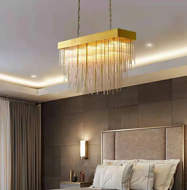 Modern Luxury Beautiful Metal Frame Brass Square Rectangular K9 Crystal Chandelier Pendant Light