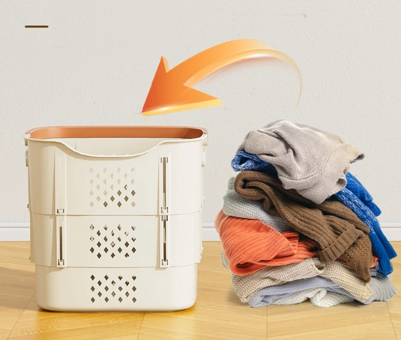 Portable Plastic Foldable Laundry Hamper with Handles, Collapsible Clothing Baskets and Underwear Compartment for Home Storage