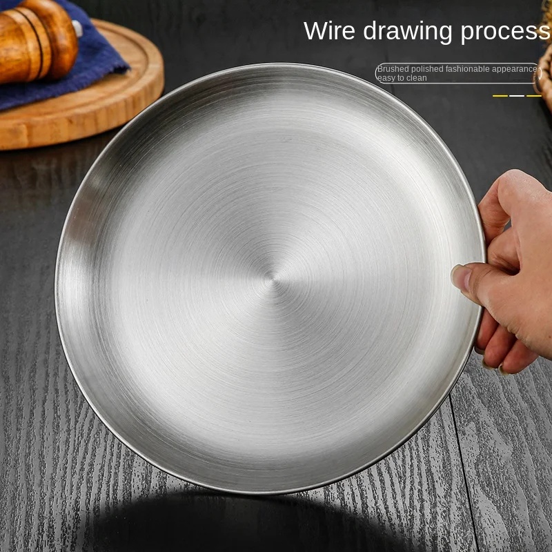 Serving Tray Dinner Plates Storage Plate Cake Dish Gold Round Dessert Stainless Steel Silver Camping Restaurant 9inch 23cm Gold