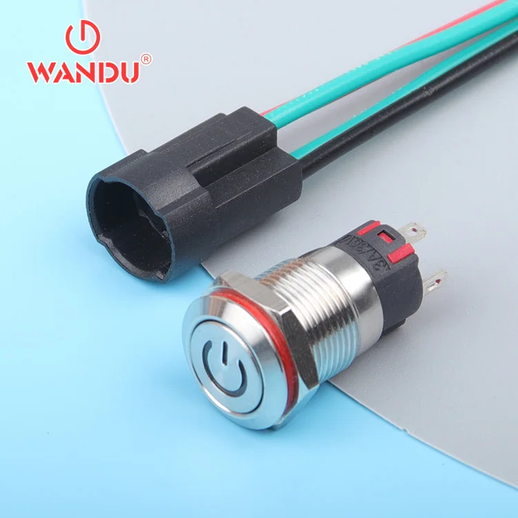 12mm metal push button switch with power logo light / self-holding / self-resetting