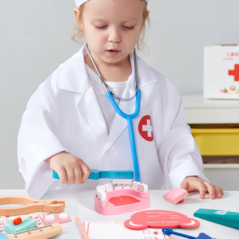 Best-selling Children little doctor set toy wooden simulation medicine box girl gift kindergarten play house game for Toddler