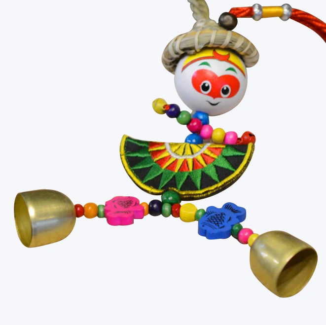 
Chinese ethnic style colorful embroidered straw hat villain wind chimes scarecrow bell ornaments 