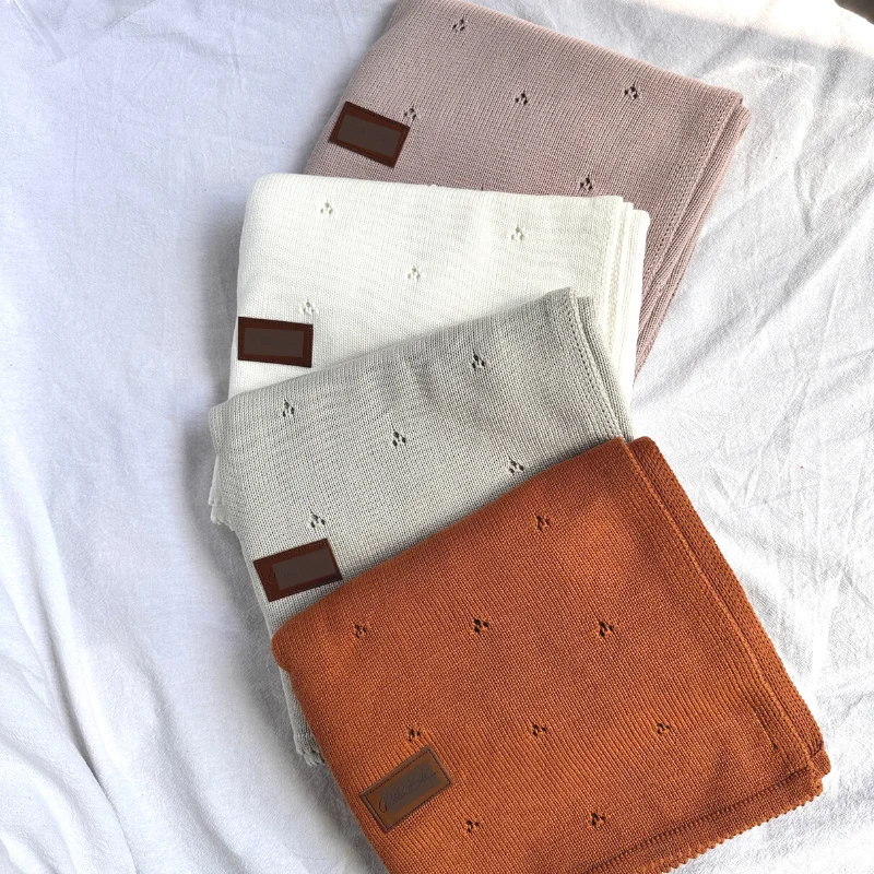 Customized Newborn Cotton Yarn Nursery Baby Swaddle Blankets Lightweight Knitted Delicate Warm Pink Pointelle Blanket