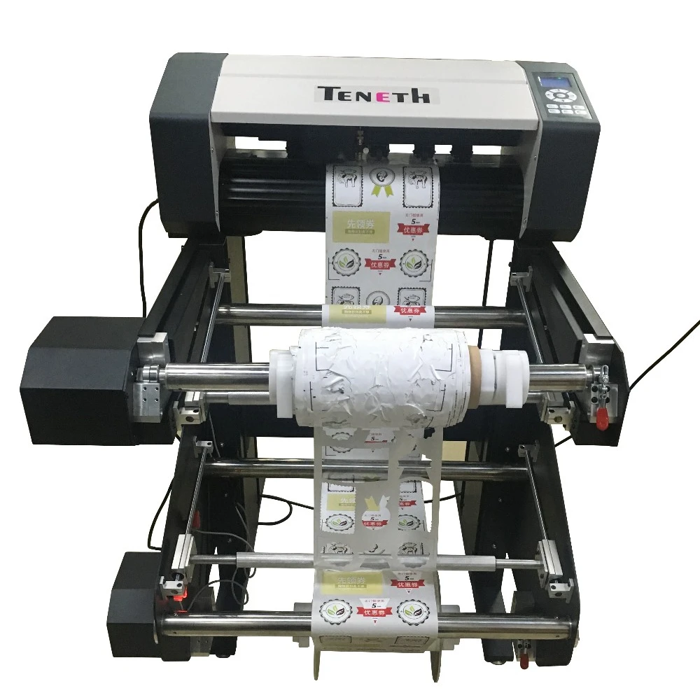 Teneth Digital Sticker Roll to Roll Cutting Machine with USB Roll Label Finisher Cutter with Waste Remover