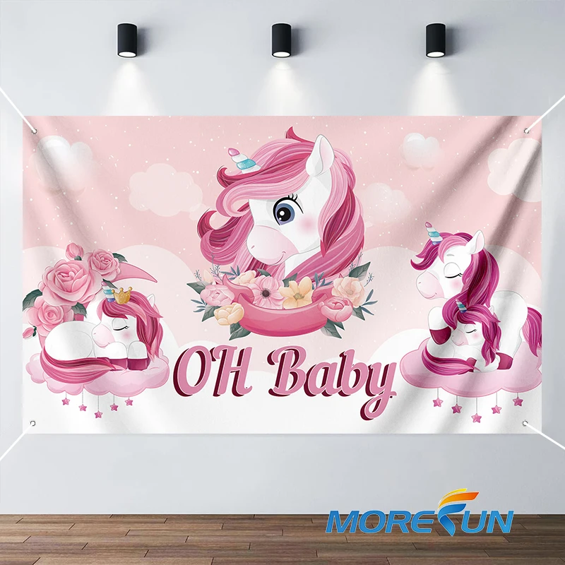 110*180CM Happy Birthday Pink Unicorn Backdrop Banner Happy Birthday Decorate Background Banner Children Party Decoration Banner