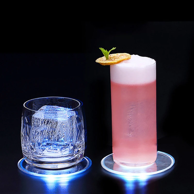 Hot Sell Round Luminous LED light up coasters drink led bottle light sticker promotional sticker coaster for drinks