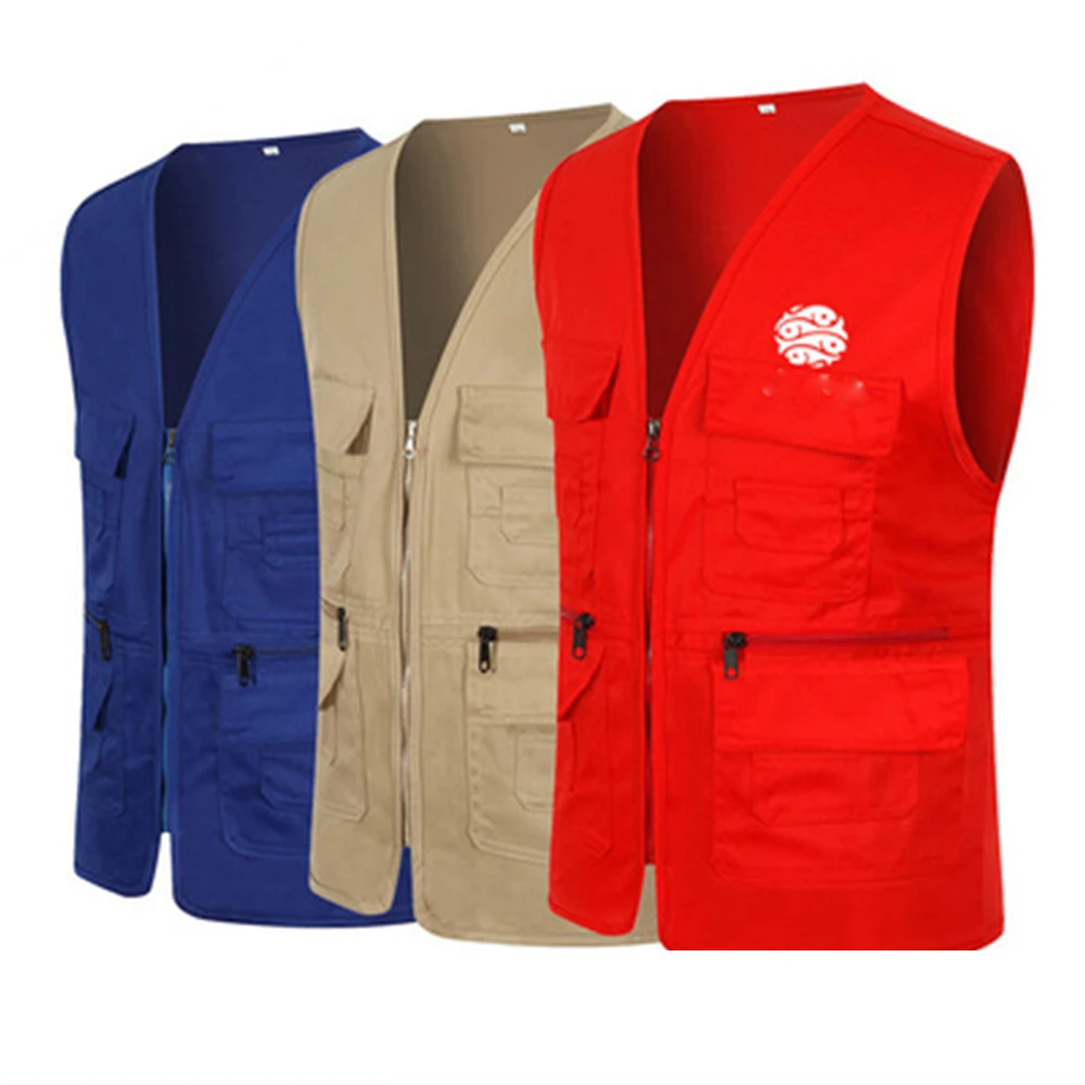 
Mens photography multi pocket advertising vest custom volunteer work clothes custom print logo fishing vest 