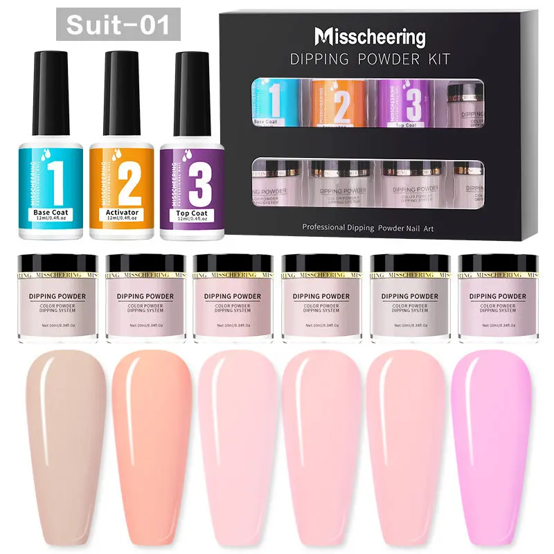 9Pcs/Set Colorful Clear Dipping Powder Manicure And Pedicure Supplies Nude Acrylic Powders For Nail DIY Nail Art With Top Coat
