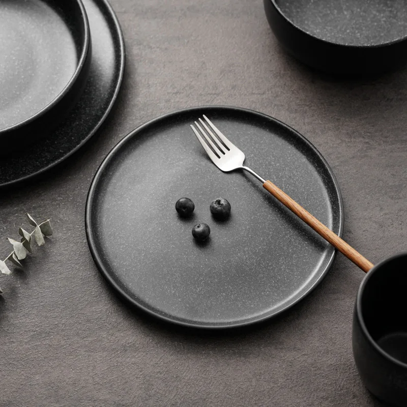 Black Stoneware Porcelain Tableware High-end Sense suit Household Light Luxury Bowl and Dish Plate Combination Rice S