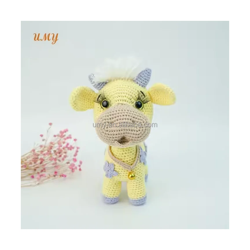 Handmade Kawaii Baby Crochet Animals Sunflower Cow Plush Plushie  Knitted Stuffed Animal Amigurumi Doll Toy