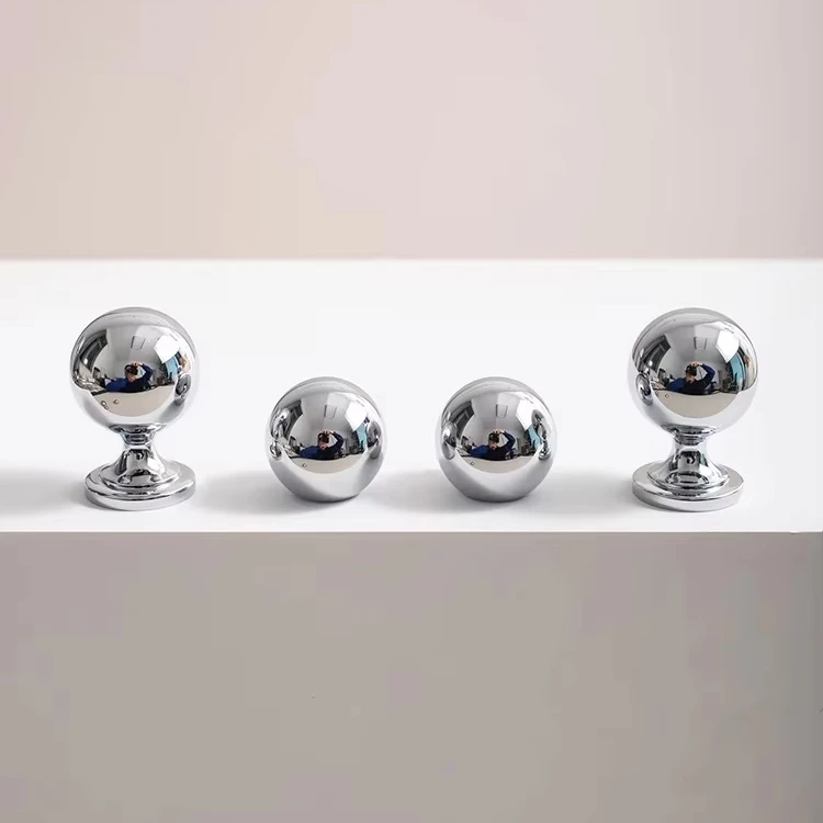 Brass Drawer Round Knobs Chrome Bright Silver Modern Minimalist Dresser Furniture Handle Single Hole Ball Kitchen Cabinet Pulls