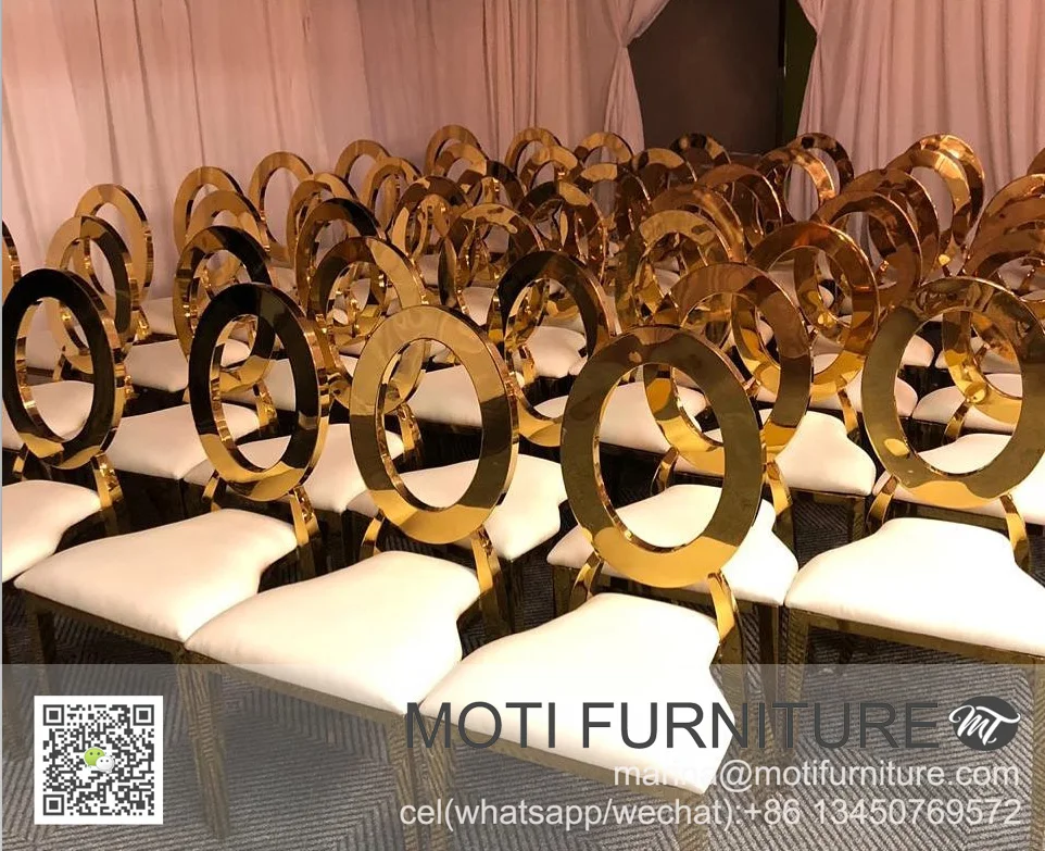 Wedding hole oval back gold dining chairs stainless steel leather