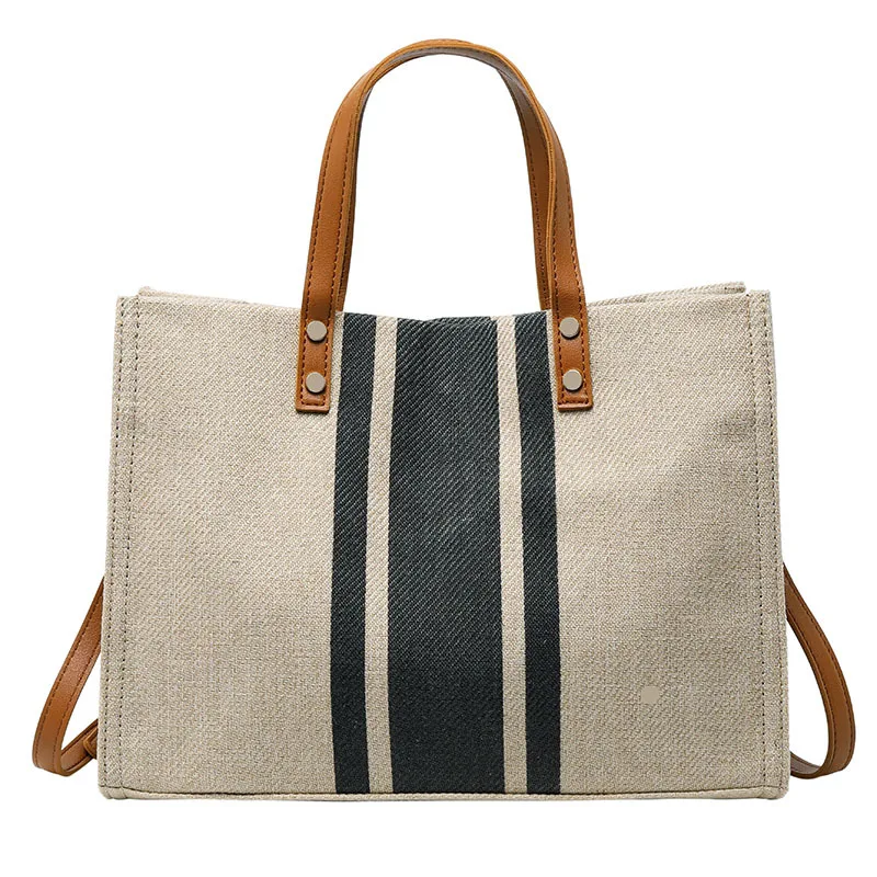 Ladies tote briefcase professional striped simple shoulder bag INS large capacity canvas bag