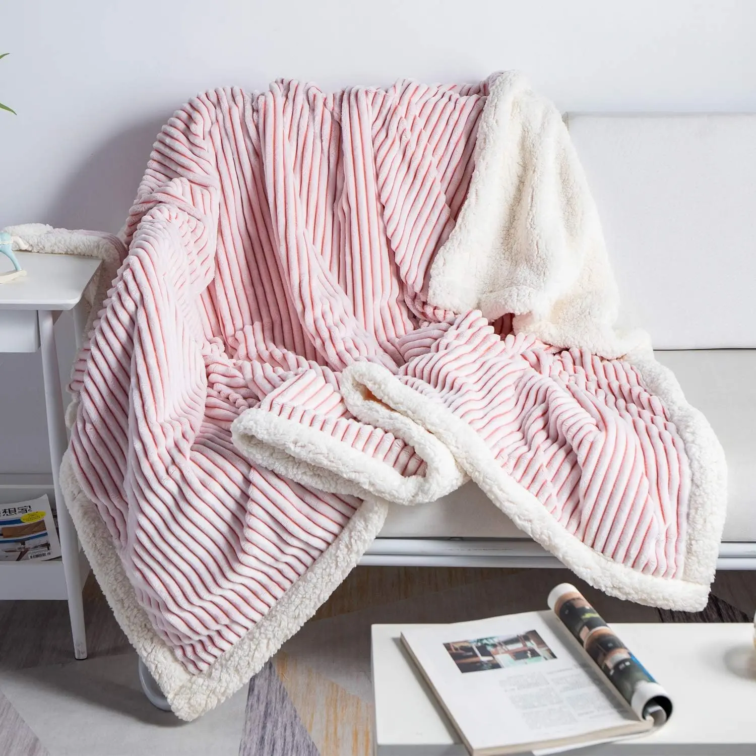 Sherpa Blanket Fleece Beige Soft Plush Fluffy Fuzzy Warm Cozy Thick Perfect for Couch Bed Sofa Throw Blanket