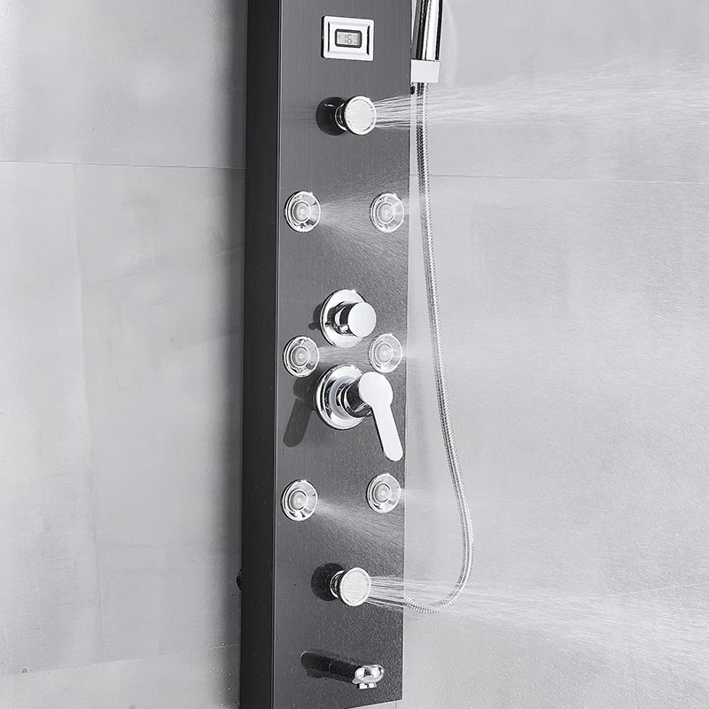 
Yizon Shower Column Panel Brushed Nickel Black Wall Mount Massage Jets Para Bathroom Shower Douche Digital Display Shower Head 