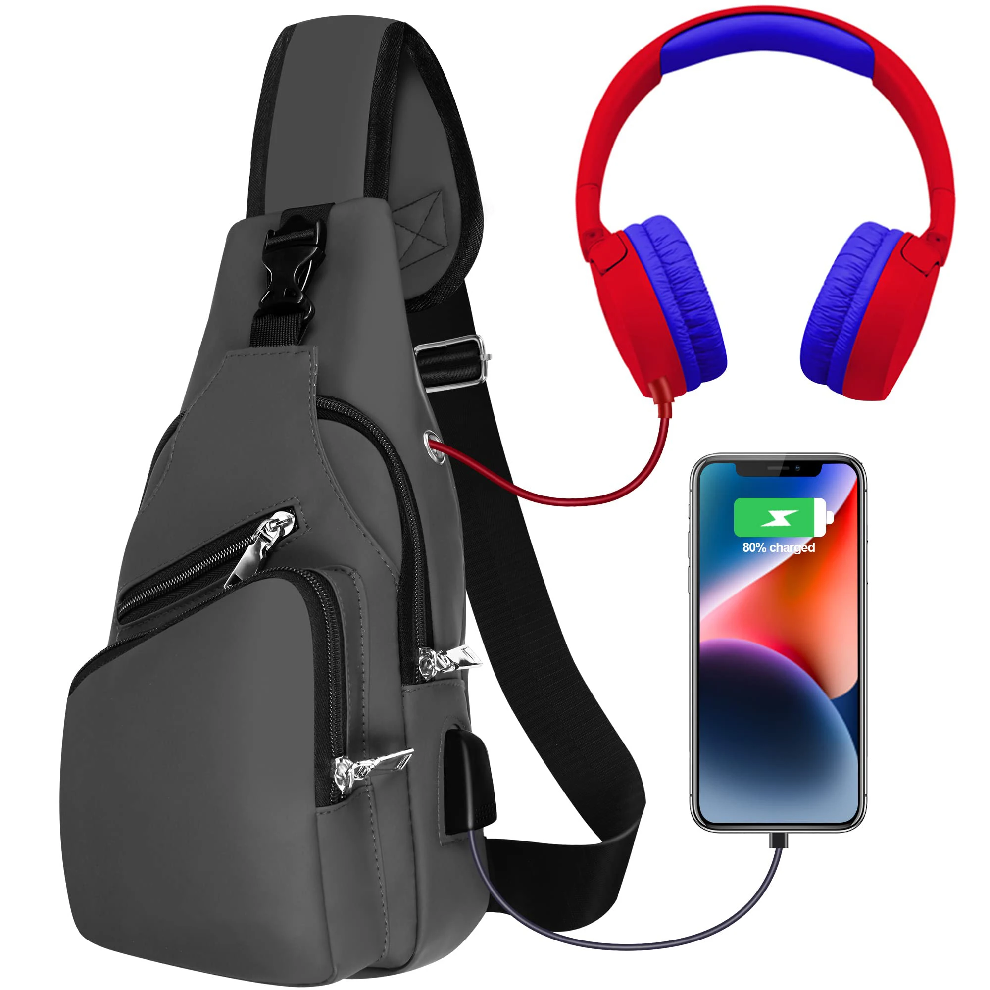Travel Cross Body Shoulder Backpack Chest Waterproof Crossbody Men Sling Bag With USB Charging Port