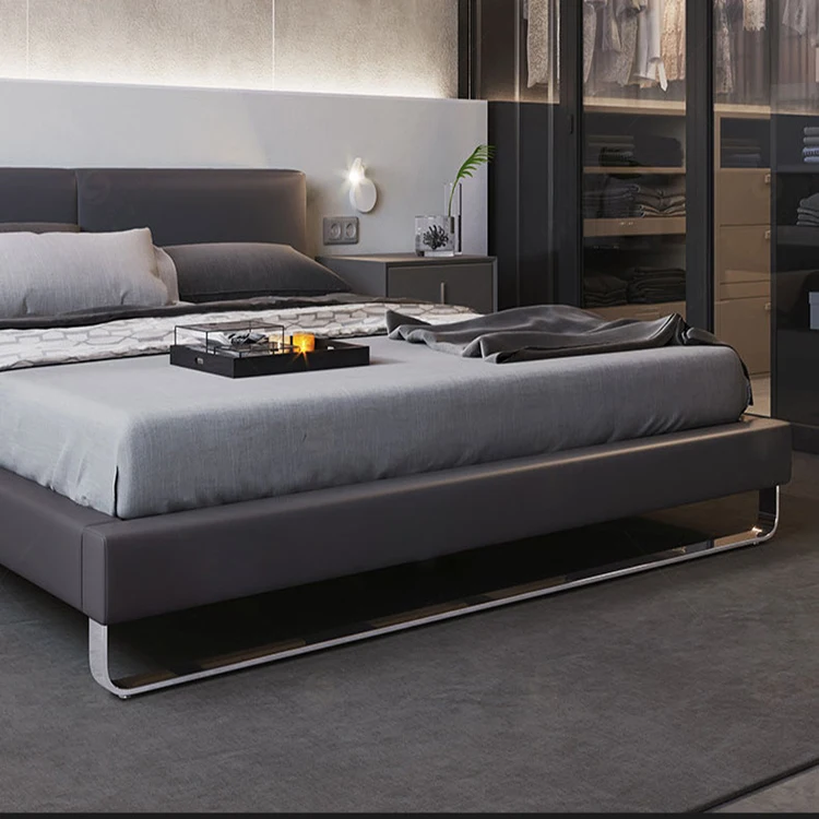 Factory custom new post-modern Italian light luxury bed leather main bed modern simple leather king size bed frame