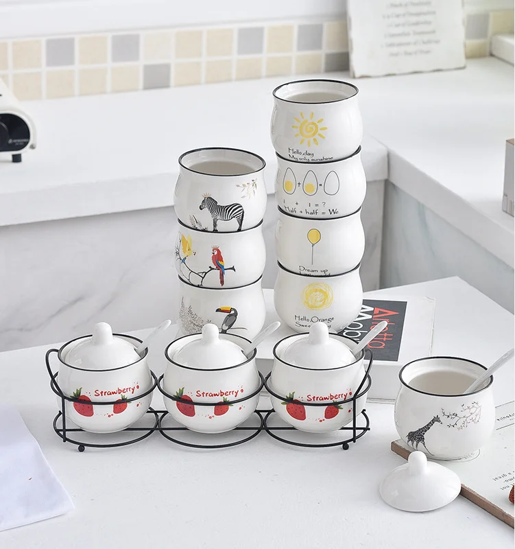 OH53 Kitchen Accessories Decal Ceramic Seasoning Pot Condiment Storage Series For Salt Pepper Spice Sugar Jar