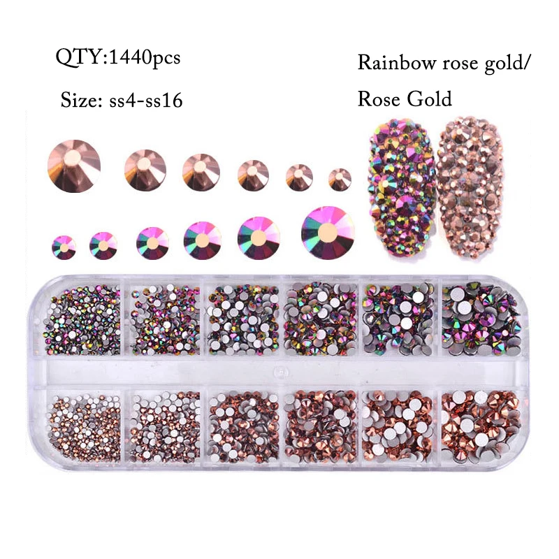 Wholesale Cheap Multicolor Flatback Hotfix Nail Art Crystal Rhinestones Shiny Mixed Sizes Ab Glass Decorations Accessories Tool
