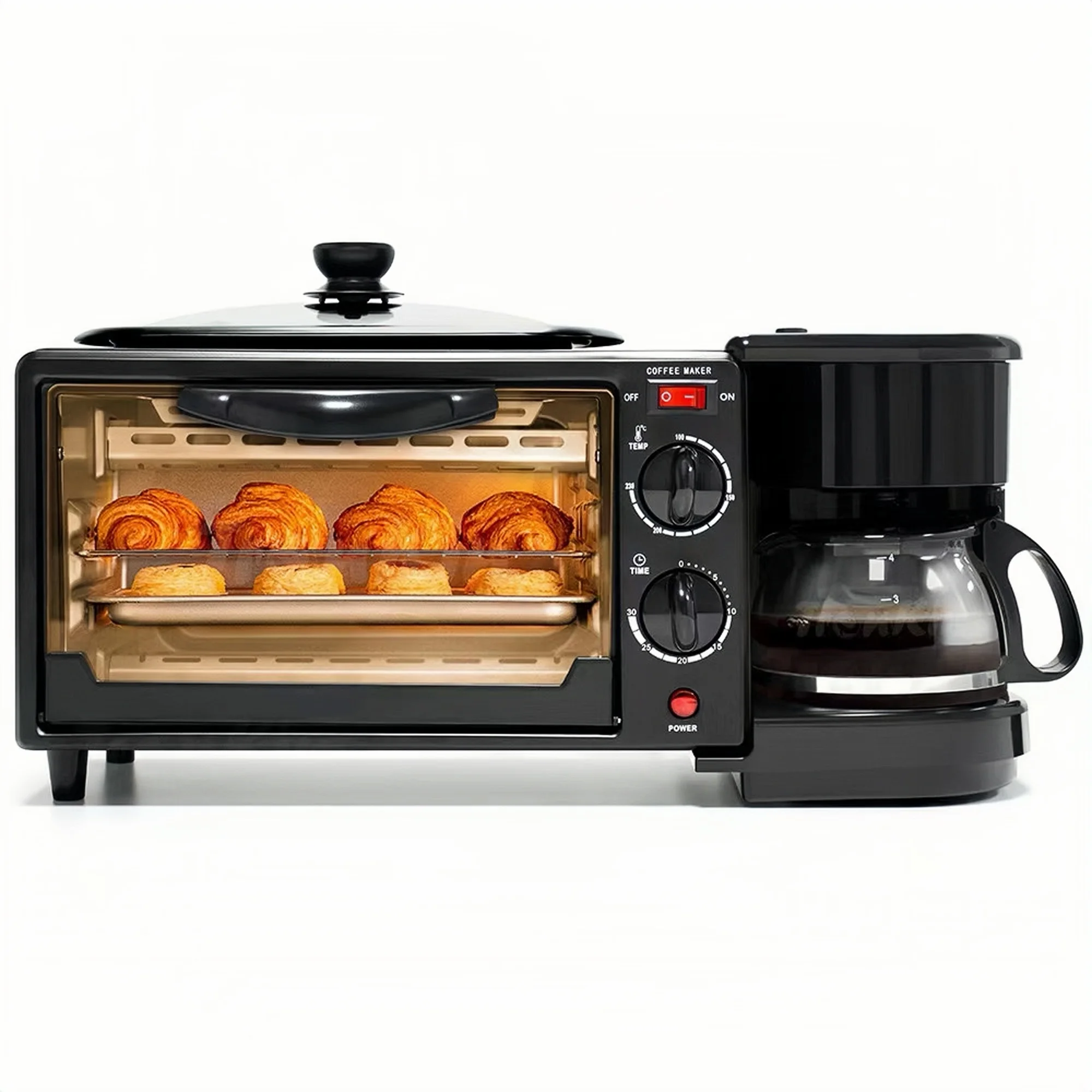 3-in-1 Digital Countertop Convection Toaster Oven Stainless Steel Metal Knobs Electric Outdoor Use Includes Temperature Probe