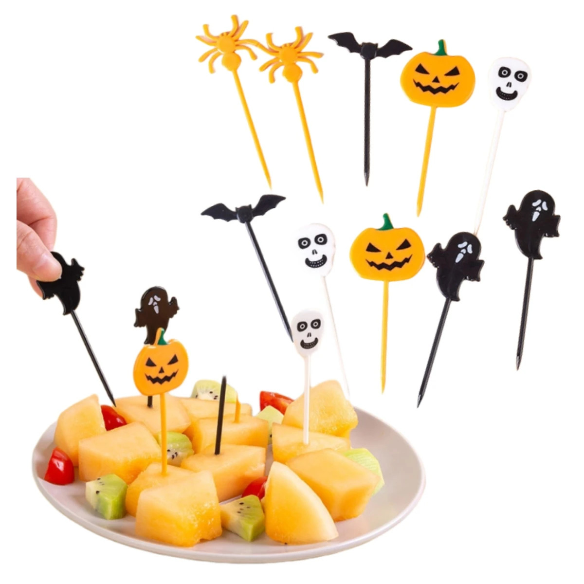Halloween Pumpkin Bats Spider Cake Fruit Picks Forks Stick Bento Box Lunch Box Cupcake Decor Party Picks Accessories