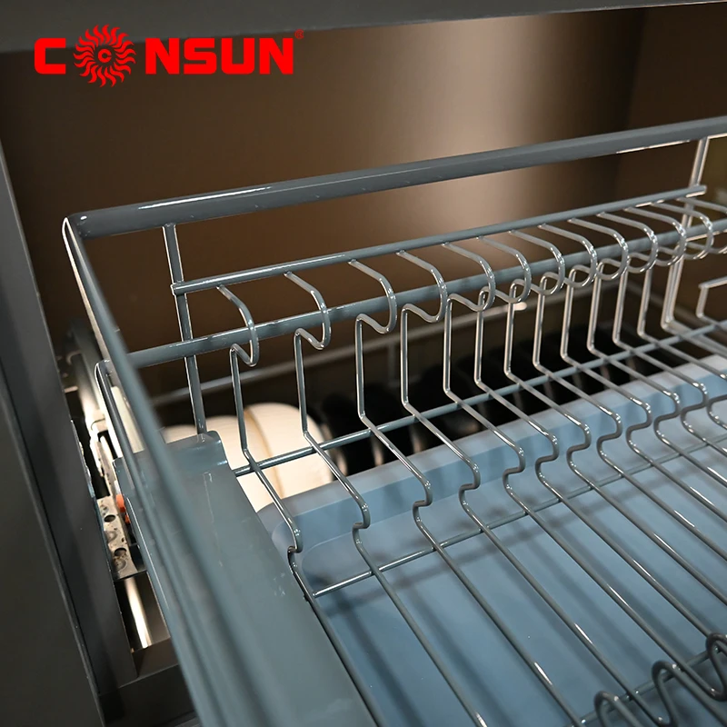 Drawer Type Bowl Dish And Basket Aluminum Pull Out Dish Drawer Basket Multifunctional Kitchen Dish Storage Drawer Basket