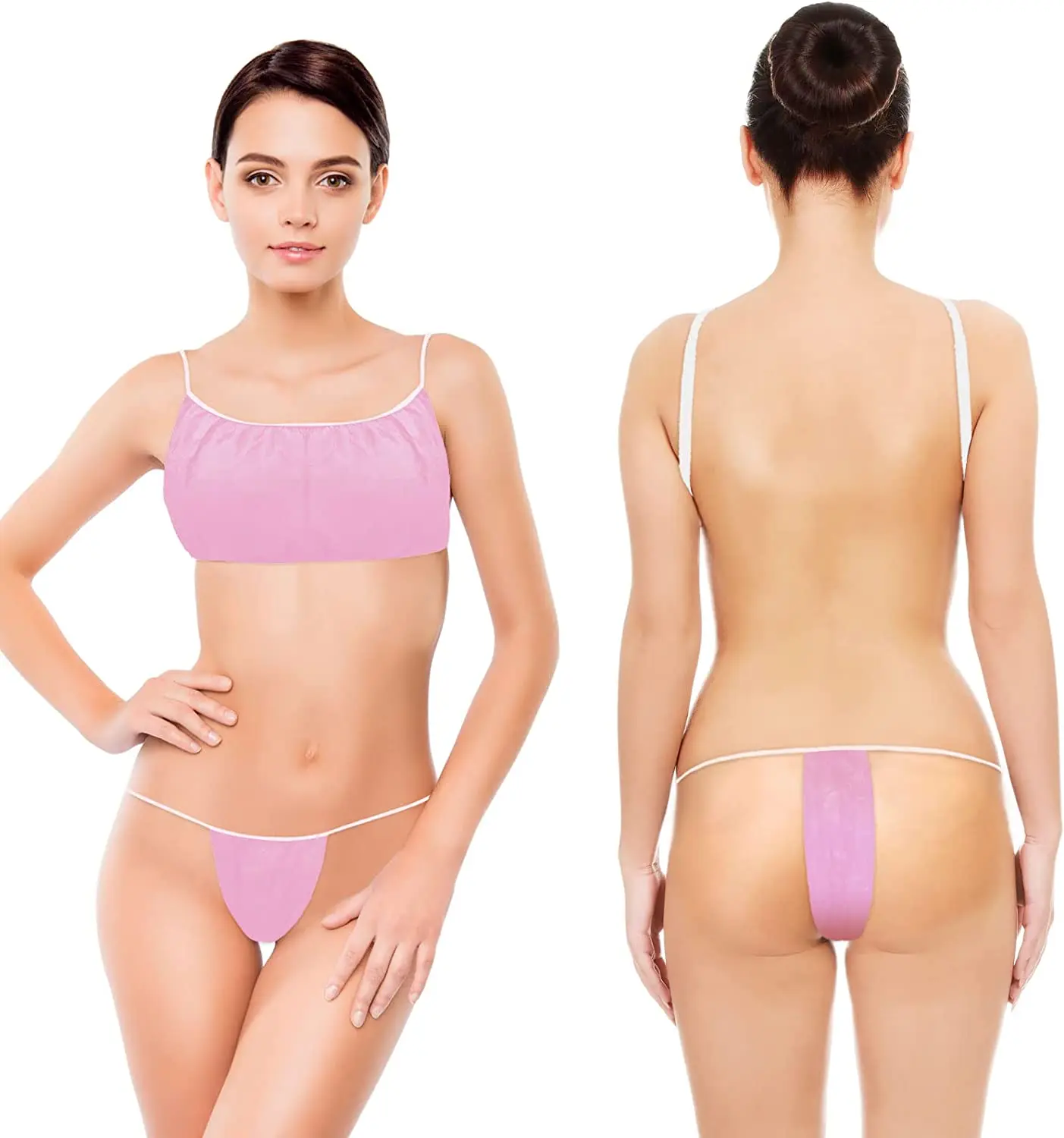 Pink disposable underwear pant & bra top women and panties sets disposable for tanning spa