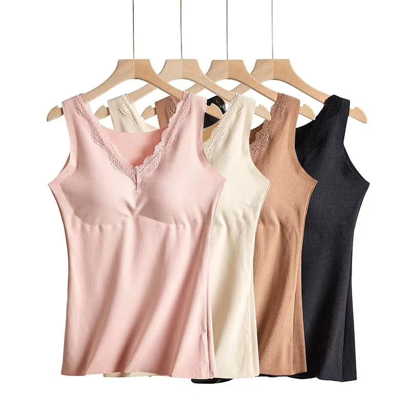 V-neck Plus velvet padded bralettes beautiful back stylish comfortable lingerie lace Warm camisole