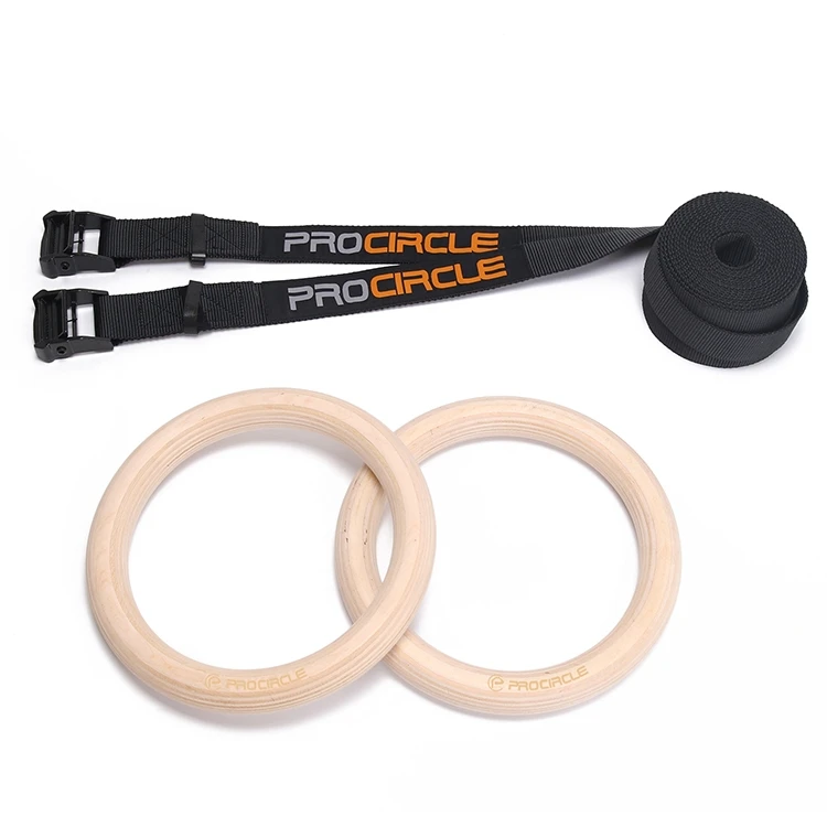 Wholesale Fitness Wooden Gym Rings Gymnastic Rings With Colorful Strap
