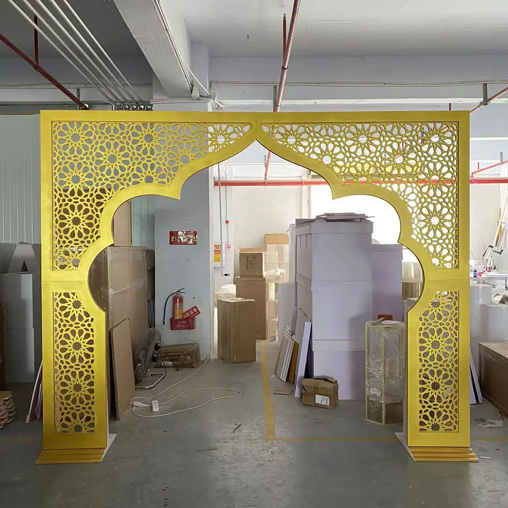 Gold White Indian Wedding Props Arch Stage Background Acrylic Frame Gold Wedding Backdrop