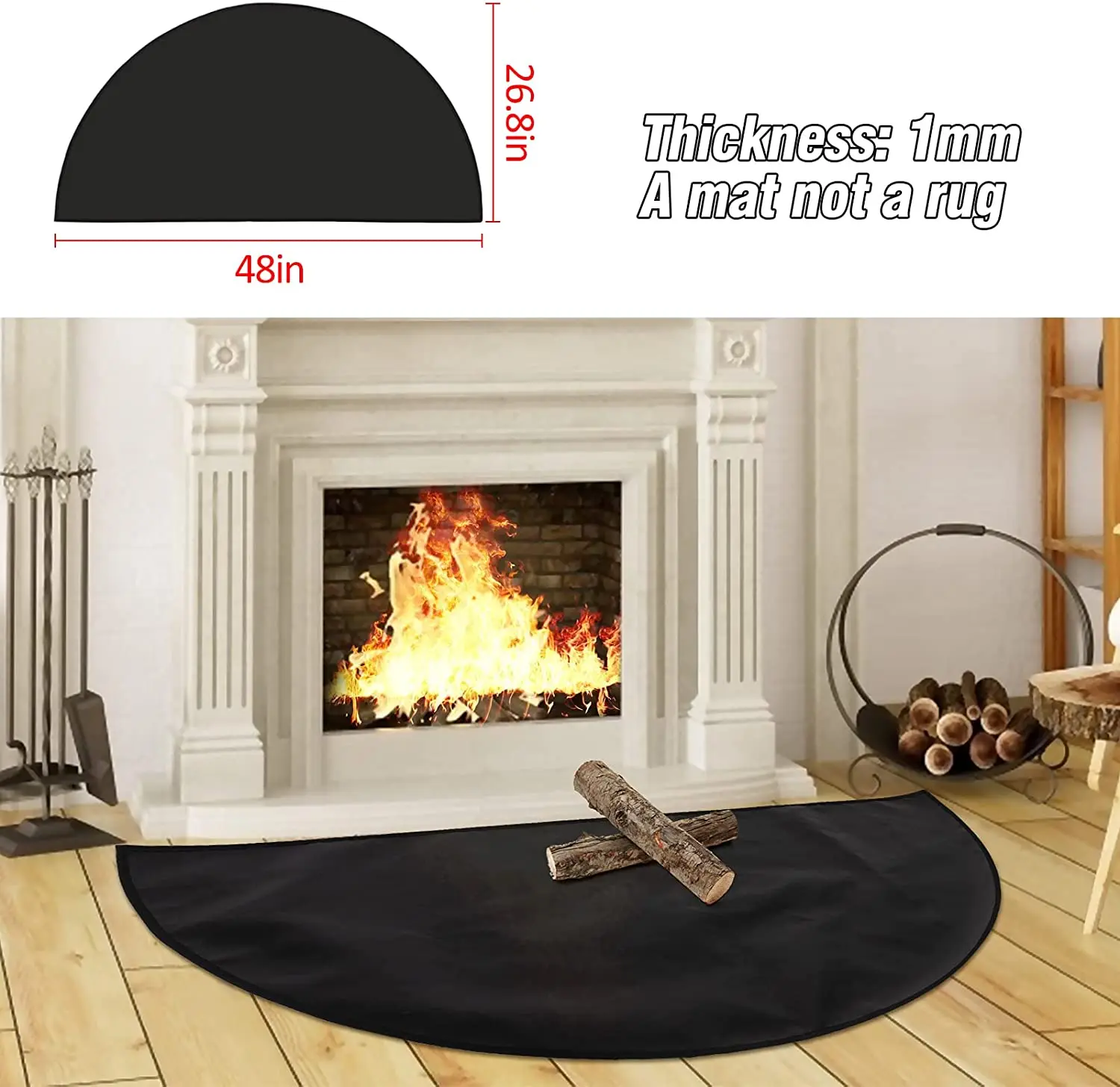 Indoor Half Round Fiberglass Fireproof Fireplace Mat Hearth Pad for Wood Stove Fire Fireplace Protect Floor from Sparks Embers