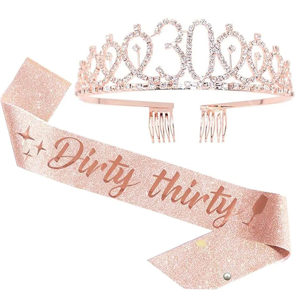30 years old Birthday Decorations for Women Girls Gift Happy Birthday Sash Crown Set